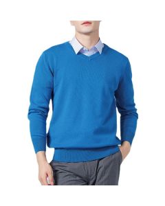 Men V Neck Pullover Knitwear Loose Long Sleeve Fresh green