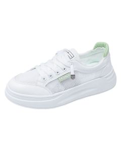 Women Mesh Sneakers Breathable Casual Flat white green 40