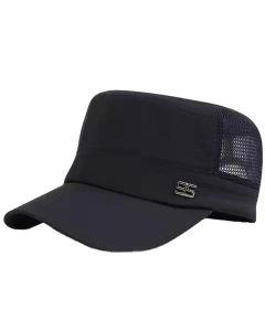 Men Mesh Flat Top Hat Sun Protection Outdoor Full network dark gray Adjustable