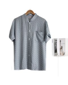 Men's Viscose Short Sleeve Stand Collar Cardigan Shirt 21 4XL