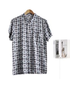 Men's Viscose Short Sleeve Stand Collar Cardigan Shirt 20 2XL