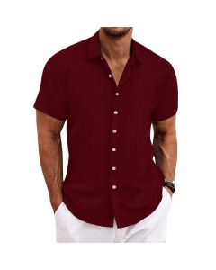 Men Cotton Linen Striped Casual Shirt Khaki