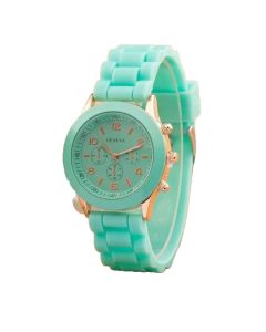 Geneva Silicone Watch Women Quartz World Time 38mm dark green