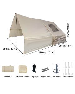 Inflatable Camping Tent with Canopy, Easy Setup Large 4-6 Person Family Waterproof Air Tent, Heavy Duty Cabin Glamping Hiking Blow up Tent with Awning Extension Porch & Air Pump -Khaki