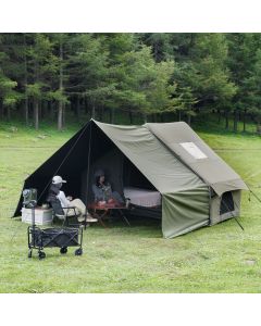 Dark Green Inflatable Camping Tent with Canopy, Large 4-6 Person, Waterproof, Heavy Duty Cabin Glamping Hiking Blow Up Tent with Awning Extension Porch and Air Pump