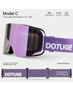 DOTUGE DGZ-12XS Ski Goggles with Italian REVO Coated Dual-Layer Anti-Fog Lens, UV400 Protection, Large Cylindrical Wide View, Compatible with Prescription Glasses, for Skiing and Snow Sports (D)