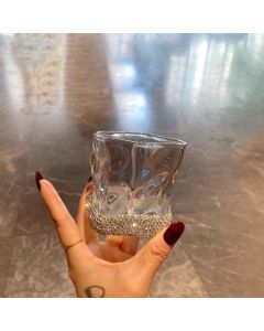 Elegant Twist Glass Cup with Rhinestone Base for Whiskey Cocktails Sparkling Water Home Decor Gift for Hostess and Everyday Dining (Twist Cup Without Rhinestones, 2PCS)