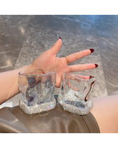 Elegant Twist Glass Cup with Rhinestone Base for Whiskey Cocktails Sparkling Water Home Decor Gift for Hostess and Everyday Dining (Twist Cup With Rhinestones, 1PCS)