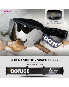 DOTUGE Magnetic Flip-Up Ski Goggles with Dual Frame Design, Anti-Fog HD Lens, Impact-Resistant TPU Frame, and Adjustable Strap for Winter Snow Sports (ObsidianBlack)