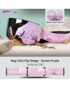 DOTUGE Magnetic Flip-Up Ski Goggles with Dual Frame Design, Anti-Fog HD Lens, Impact-Resistant TPU Frame, and Adjustable Strap for Winter Snow Sports (Rose)