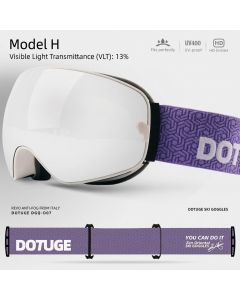 DOTUGE DGQ-D07 Magnetic Flip Ski Goggles with REVO Coated Dual-Layer Anti-Fog Spherical Lens, UV400 Protection, OTG Design, and Wide Field of View for Snow Sports (A)