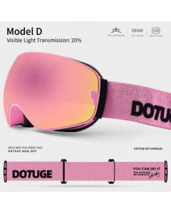 DOTUGE DGQ-D07 Magnetic Flip Ski Goggles with REVO Coated Dual-Layer Anti-Fog Spherical Lens, UV400 Protection, OTG Design, and Wide Field of View for Snow Sports (E)