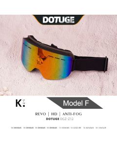 DOTUGE DGZ-Z12 Ski Goggles with REVO Coating, Anti-Fog, HD Dual-Layer PC Lens, TPU Frame, Impact-Resistant Sponge, Adjustable Strap, Large Field Cylindrical Design, Compatible with Prescription Glasses, Ideal for Snow Sports, Skiing, Snowboarding, and Mou