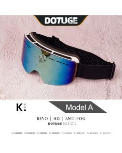 DOTUGE DGZ-Z12 Ski Goggles with REVO Coating, Anti-Fog, HD Dual-Layer PC Lens, TPU Frame, Impact-Resistant Sponge, Adjustable Strap, Large Field Cylindrical Design, Compatible with Prescription Glasses, Ideal for Snow Sports, Skiing, Snowboarding, and Mou