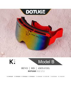 DOTUGE DGZ-Z12 Ski Goggles with REVO Coating, Anti-Fog, HD Dual-Layer PC Lens, TPU Frame, Impact-Resistant Sponge, Adjustable Strap, Large Field Cylindrical Design, Compatible with Prescription Glasses, Ideal for Snow Sports, Skiing, Snowboarding, and Mou