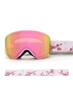 New Magnetic Ski Goggles with Cylindrical Lens, Anti-Fog Snow Glasses for Outdoor Skiing, Snowboarding, and Mountaineering – Universal Fit for Men, Women, and Youth (Blush)