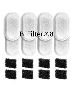 Replacement Pet Water Fountain Filter Kit with Runway Filter, Round Foam, and Square Activated Carbon Pad for Clean, Fresh Drinking Water for Cats and Dogs (B Filter×12)