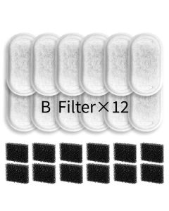 Replacement Pet Water Fountain Filter Kit with Runway Filter, Round Foam, and Square Activated Carbon Pad for Clean, Fresh Drinking Water for Cats and Dogs (B Filter×8)