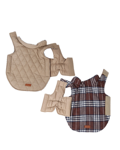 Reversible Winter Dog Coat with Plaid and Quilted Sides, Warm Cotton-Filled Vest for Outdoor Walks, Adjustable Velcro Straps for a Secure Fit (L, Green)