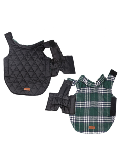 Reversible Winter Dog Coat with Plaid and Quilted Sides, Warm Cotton-Filled Vest for Outdoor Walks, Adjustable Velcro Straps for a Secure Fit (XS, Beige)