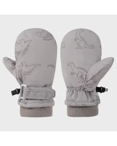Kids' Dinosaur Patterned Warm Ski Mittens with Waterproof Shell, Adjustable Wrist Straps, and Anti-Loss Clip for Winter Outdoor Play, Snow, and Cold Weather Adventures (M, Navy)
