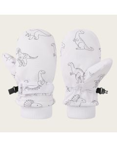 Kids' Dinosaur Patterned Warm Ski Mittens with Waterproof Shell, Adjustable Wrist Straps, and Anti-Loss Clip for Winter Outdoor Play, Snow, and Cold Weather Adventures (S, Pink)