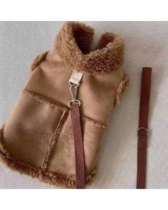 Cozy Pet Winter Vest with Leash Loop: Faux Suede & Plush Fleece Warm Coat for Small Dogs, Cats, and Puppies – Perfect for Autumn, Winter Walks, and Indoor Comfort (XL, White)(Leash not included)