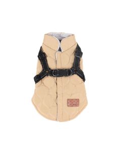 Premium Winter Dog Coat with Built-in Harness, Water-Resistant Puffer Vest for Small & Medium Breeds, Reflective Safety Straps, and Fleece Lining for Warmth and Outdoor Adventures (M, Brown)