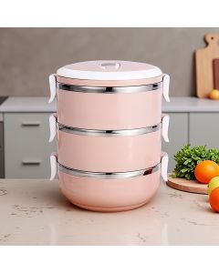 Pink Silver insulated lunch box, three-tier lunch box, lunch container, food storage, hot and cold lunch box, meal prep container, portable lunch box, lunch for work, lunch for school