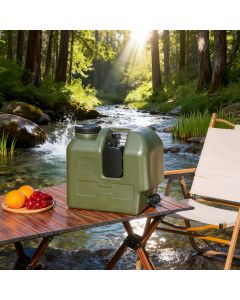 Green 20L water container, camping water storage, outdoor hydration, Australian camping gear, robust water canister, portable water tank, emergency water supply
