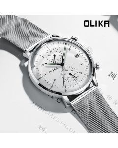 men's watch, ultra-thin watch, leather strap watch, luminous watch, waterproof watch, date calendar watch, curved glass watch, casual sports watch, OLIKA watch, men's fashion watch - Rose gold with a blue face - Size Man