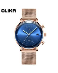 men's watch, ultra-thin watch, leather strap watch, luminous watch, waterproof watch, date calendar watch, curved glass watch, casual sports watch, OLIKA watch, men's fashion watch - Stainless steel with a black face - Size Man