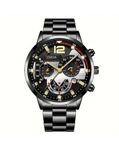 men's watch, Geneva calendar watch, stainless steel watch, business watch for men, Australian men's fashion, dress watch, formal watch, calendar wristwatch, Australian men's accessories - Black - Size 10