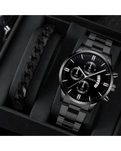 men's watch, Geneva calendar watch, stainless steel watch, business watch for men, Australian men's fashion, dress watch, formal watch, calendar wristwatch, Australian men's accessories - Black - Size 13