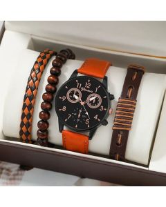 men's bracelet watch set, single calendar watch, fake three eye watch, canvas quartz watch, PU bracelet, men's fashion accessory, gift for men, Australian men's watch - Black - Size 12