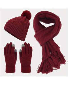 Women'S Winter Accessories Woolen 3 Piece Set Knitted Hat Scarf Touch Screen - Gray - Size L