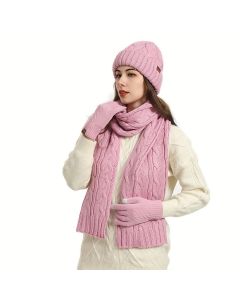 Unisex Winter Accessory Set Beanie Scarf Gloves Winter Fashion Warm Accessories - Burgundy - Size L