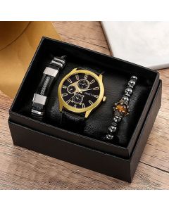 Men'S Bracelet Watch Set Single Calendar Watch Fake Three Eye Watch Canvas - Black - Size 19