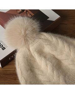 Women'S Winter Hat Hooded Knit Hat Pom-Pom Hat Warm Winter Accessory Australian - Khaki - Size L
