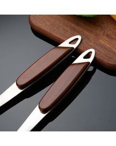 Stainless Steel Kitchen Utensils Set with Wood Handle , 6-Piece Large Spoons  All Metal Cooking Utensils Set