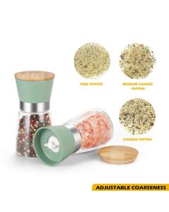 Salt and Pepper Grinder Set Bamboo Lid- Adjustable Coarse Salt and Pepper Mills - Refillable Ceramic Burr Kitchen Gift Manual