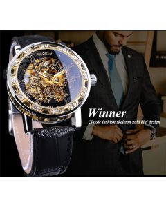Classic Mens Skeleton Automatic Mechanical Watches Luxury Carving Flower Craft Watch with Stainless Steel Waterproof Bracelet