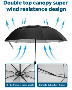 UV Protection Compact Golf Umbrella,Extra Large Oversize Double Canopy Vented Umbrella Windproof Waterproof for Men and Women