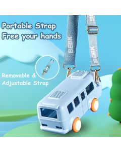 Bus Water Bottle for Kids 500 ml Bus Straw Water Cup with Strap Portable Bus Shape Water Cup Detachable Leakproof Plastic （2pcs）