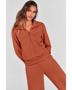Women's 2-Piece Pullover & Wide-Leg Pants Set for Loungewear, Workouts & Casual Outings, XXL (Terracotta)