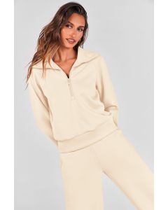 Women's 2-piece tracksuit set for lounging, workouts, and casual outings, S (Beige)