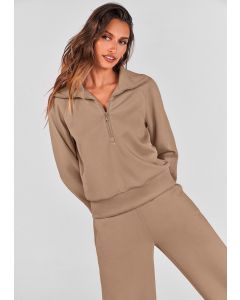 Women's 2-piece Casual Tracksuit, Ideal For Lounging, Working Out, Running Errands, S (Beige)