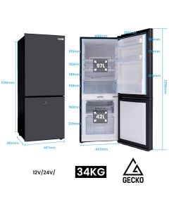 GECKO 139L Upright Portable Fridge / Freezer, 12V/24V for Motorhome, Tiny Home, Off-grid and Caravan, Black