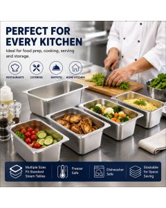 Commercial Stainless Steel GN 1/4 150mm Deep Gastronorm Bain Marie Buffet Steam Table Food Pan