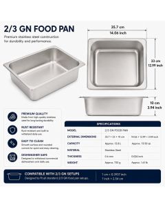 Commercial Stainless Steel GN 2/3 100mm Deep Gastronorm Bain Marie Buffet Steam Table Food Pan